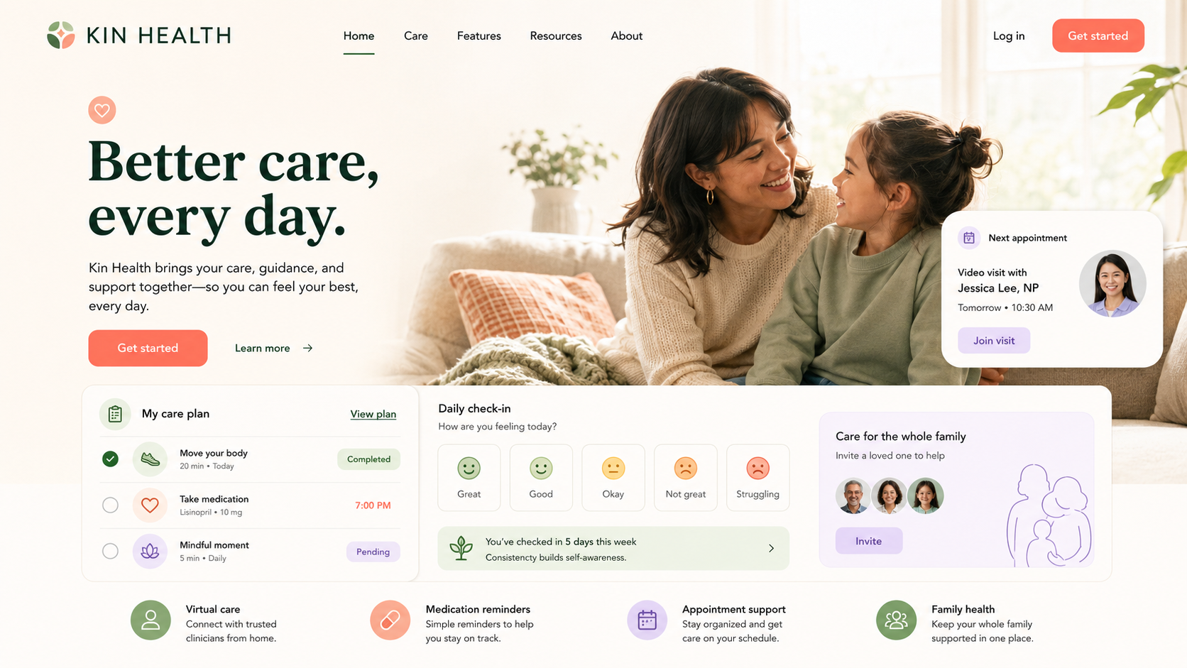 Kin Health homepage