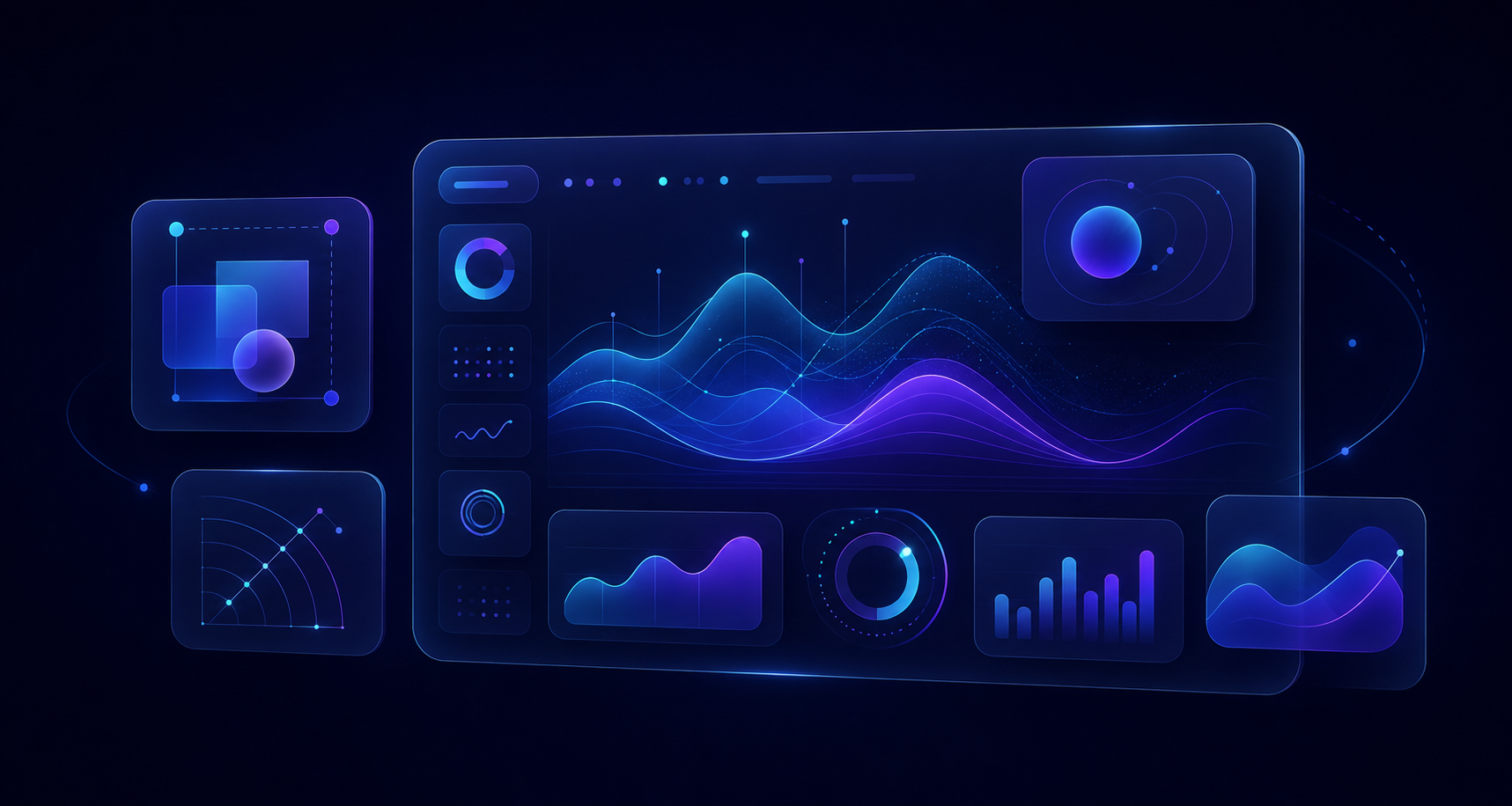 Abstract neon analytics dashboard representing digital design and development work